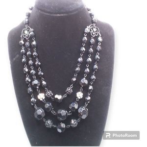Three Rows Black beaded Necklace!